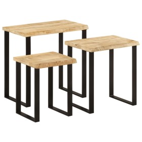 vidaXL Satztische mit Baumkante 3 Stk. Massivholz Mango