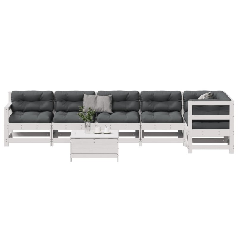 vidaXL 7-tlg. Garten-Lounge-Set mit Kissen Weiß Massivholz Kiefer vidaXL 7-tlg. Garten-Lounge-Set mit Kissen Weiß Massivholz Kiefer