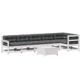 vidaXL 7-tlg. Garten-Lounge-Set mit Kissen Weiß Massivholz Kiefer