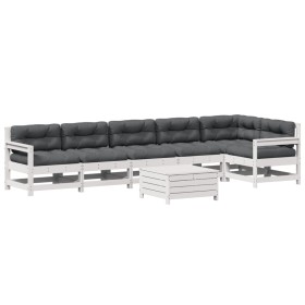 vidaXL 7-tlg. Garten-Lounge-Set mit Kissen Weiß Massivholz Kiefer