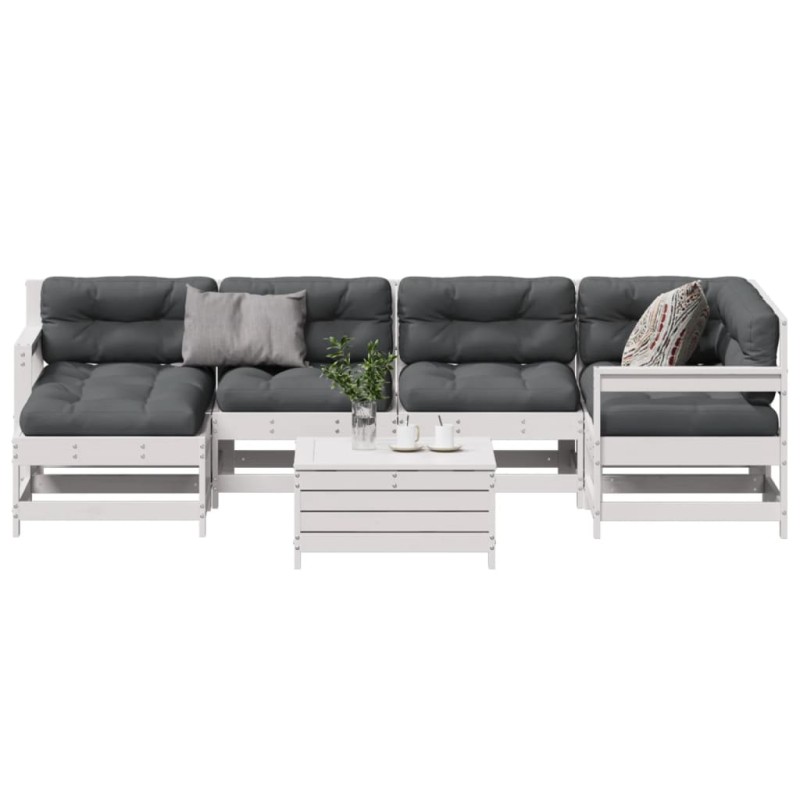 vidaXL 7-tlg. Garten-Lounge-Set mit Kissen Weiß Massivholz Kiefer vidaXL 7-tlg. Garten-Lounge-Set mit Kissen Weiß Massivholz Kiefer
