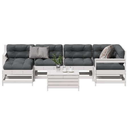 vidaXL 7-tlg. Garten-Lounge-Set mit Kissen Weiß Massivholz Kiefer
