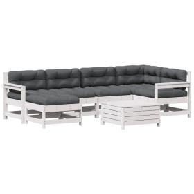 vidaXL 7-tlg. Garten-Lounge-Set mit Kissen Weiß Massivholz Kiefer