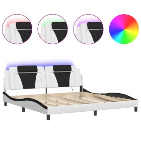 vidaXL Bettgestell mit LED Weiß und Schwarz 200x200 cm Kunstleder