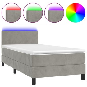 vidaXL Boxspringbett mit Matratze & LED Hellgrau 100x200 cm Samt