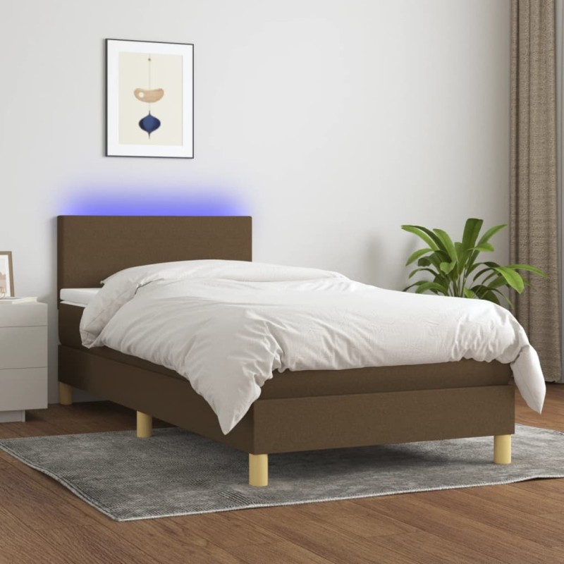 vidaXL Boxspringbett mit Matratze & LED Dunkelbraun 80x200 cm Stoff vidaXL Boxspringbett mit Matratze & LED Dunkelbraun 80x200 cm Stoff
