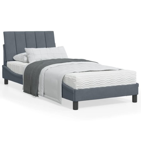 vidaXL Bettgestell mit LED-Leuchten Dunkelgrau 90x190 cm Samt