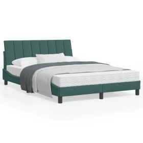 vidaXL Bettgestell mit LED-Leuchten Dunkelgrün 140x190 cm Samt