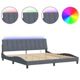 vidaXL Bettgestell mit LED-Leuchten Dunkelgrau 200x200 cm Samt