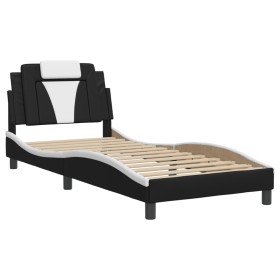 vidaXL Bettgestell mit Kopfteil Schwarz und Weiß 90x200 cm Kunstleder