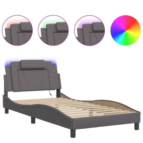 vidaXL Bettgestell mit LED Grau 100x200 cm Kunstleder