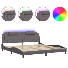 vidaXL Bettgestell mit LED Grau 200x200 cm Kunstleder