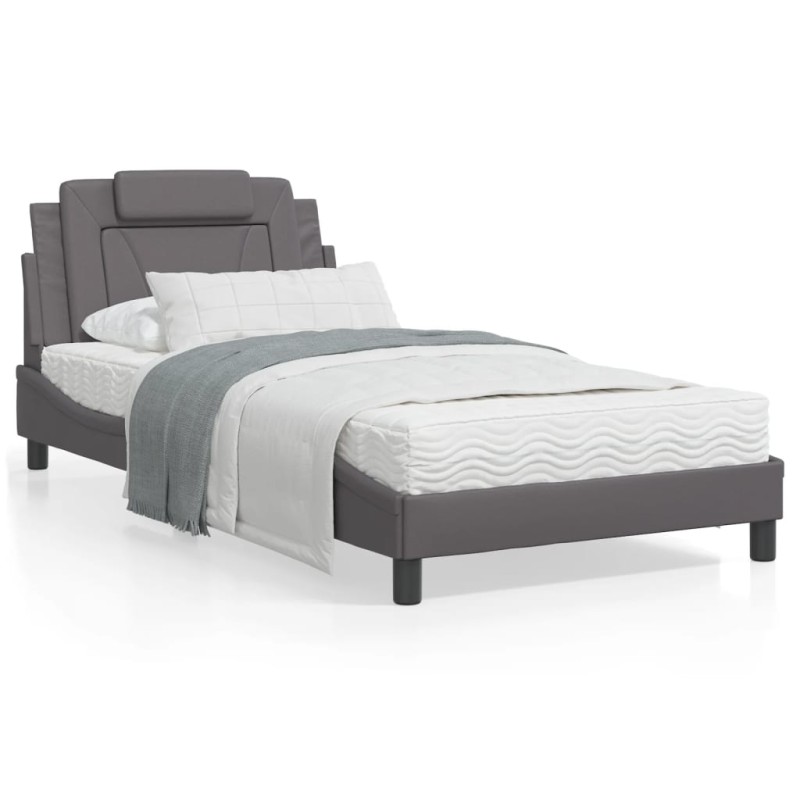 vidaXL Bettgestell mit Kopfteil Grau 100x200 cm Kunstleder vidaXL Bettgestell mit Kopfteil Grau 100x200 cm Kunstleder
