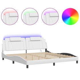 vidaXL Bettgestell mit LED Weiß 200x200 cm Kunstleder