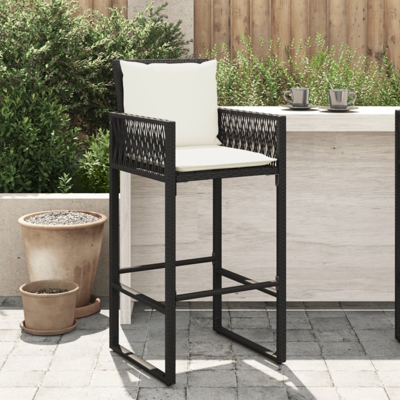 vidaXL Garten-Barhocker mit Kissen 2 Stk. Schwarz Poly Rattan vidaXL Garten-Barhocker mit Kissen 2 Stk. Schwarz Poly Rattan