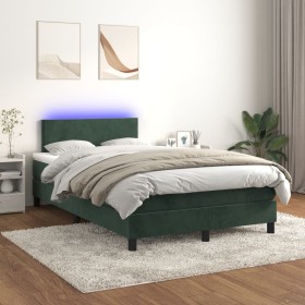 vidaXL Boxspringbett mit Matratze & LED Dunkelgrün 120x200 cm Samt