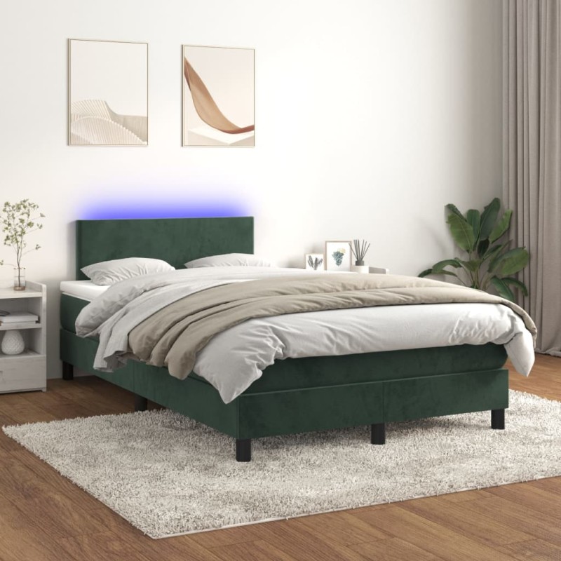 vidaXL Boxspringbett mit Matratze & LED Dunkelgrün 120x200 cm Samt vidaXL Boxspringbett mit Matratze & LED Dunkelgrün 120x200 cm Samt
