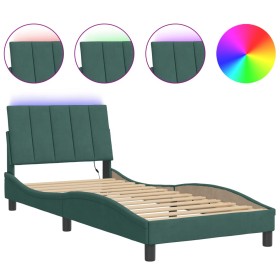 vidaXL Bettgestell mit LED-Leuchten Dunkelgrün 80x200 cm Samt