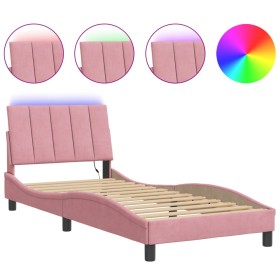 vidaXL Bettgestell mit LED-Leuchten Rosa 90x200 cm Samt