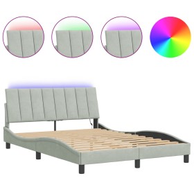 vidaXL Bettgestell mit LED-Leuchten Hellgrau 120x200 cm Samt