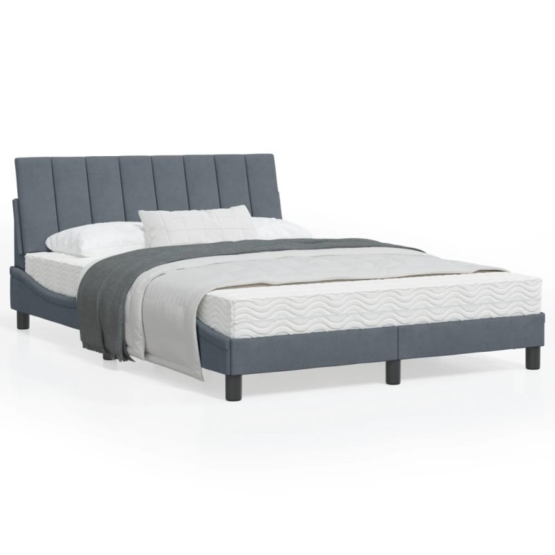 vidaXL Bettgestell mit LED-Leuchten Dunkelgrau 140x190 cm Samt vidaXL Bettgestell mit LED-Leuchten Dunkelgrau 140x190 cm Samt