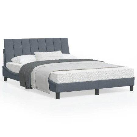 vidaXL Bettgestell mit LED-Leuchten Dunkelgrau 140x190 cm Samt