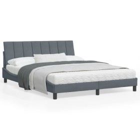 vidaXL Bettgestell mit LED-Leuchten Dunkelgrau 160x200 cm Samt