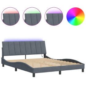 vidaXL Bettgestell mit LED-Leuchten Dunkelgrau 160x200 cm Samt