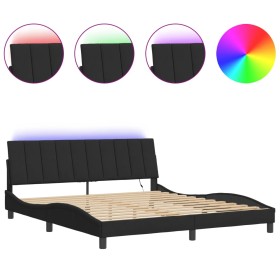 vidaXL Bettgestell mit LED-Leuchten Schwarz 180x200 cm Samt
