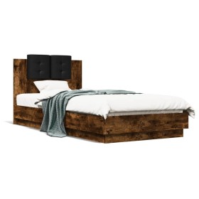 vidaXL Bettgestell mit Kopfteil Räuchereiche 100x200 cm Holzwerkstoff