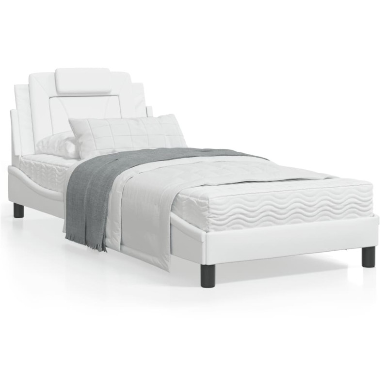vidaXL Bettgestell mit Kopfteil Weiß 90x200 cm Kunstleder vidaXL Bettgestell mit Kopfteil Weiß 90x200 cm Kunstleder