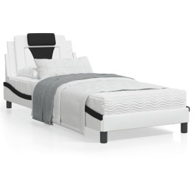 vidaXL Bettgestell mit Kopfteil Weiß und Schwarz 90x200 cm Kunstleder