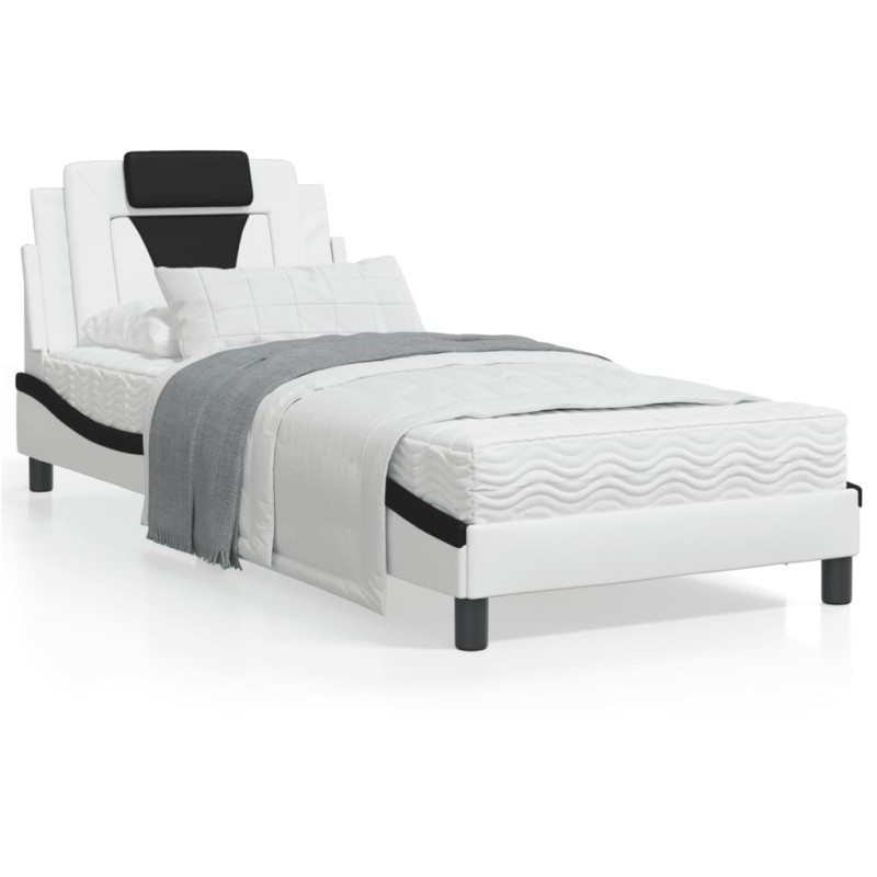 vidaXL Bettgestell mit Kopfteil Weiß und Schwarz 90x200 cm Kunstleder vidaXL Bettgestell mit Kopfteil Weiß und Schwarz 90x200 cm Kunstleder