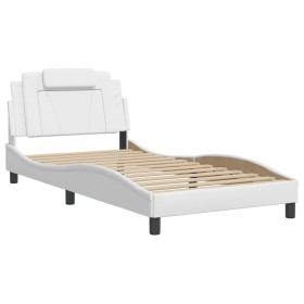 vidaXL Bettgestell mit Kopfteil Weiß 100x200 cm Kunstleder