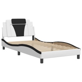 vidaXL Bettgestell mit Kopfteil Weiß und Schwarz 100x200 cm Kunstleder