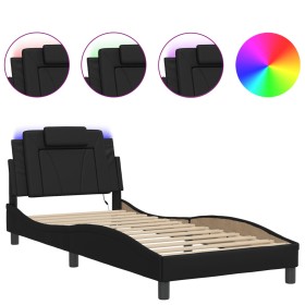 vidaXL Bettgestell mit LED Schwarz 80x200 cm Kunstleder