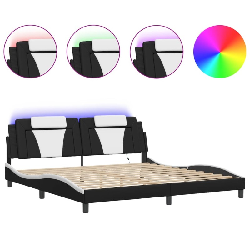 vidaXL Bettgestell mit LED Schwarz und Weiß 200x200 cm Kunstleder vidaXL Bettgestell mit LED Schwarz und Weiß 200x200 cm Kunstleder