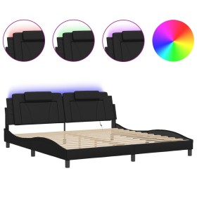 vidaXL Bettgestell mit LED Schwarz 200x200 cm Kunstleder