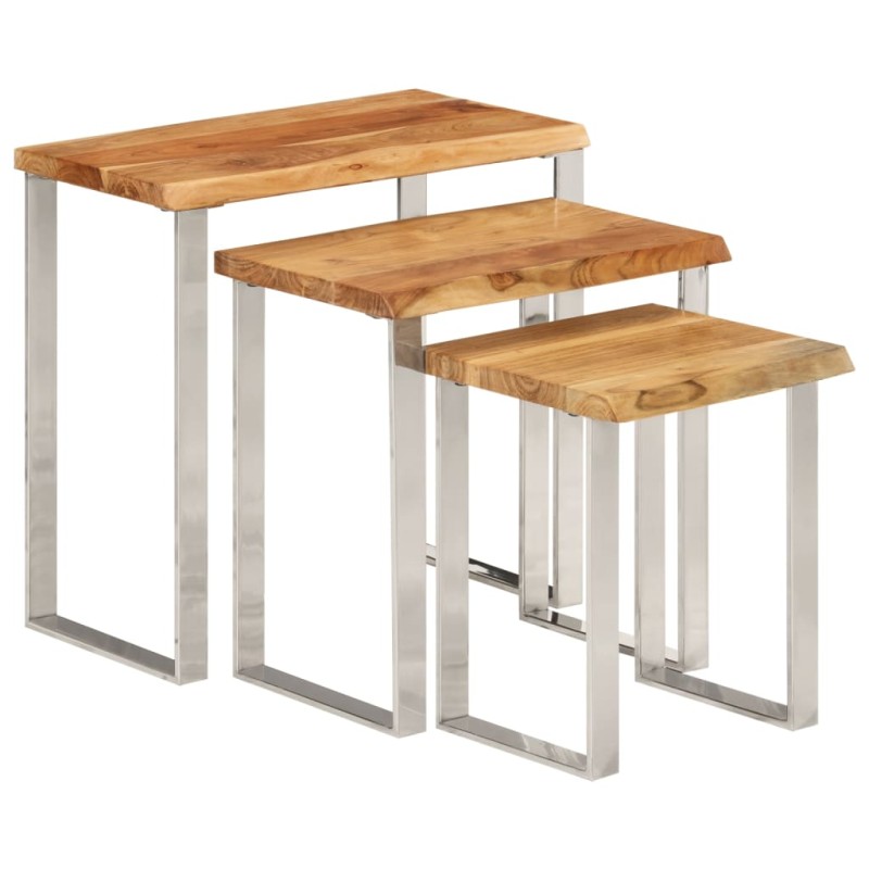 vidaXL Satztische mit Baumkante 3 Stk. Massivholz Akazie vidaXL Satztische mit Baumkante 3 Stk. Massivholz Akazie