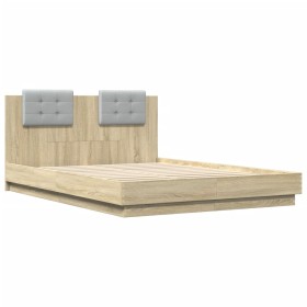 vidaXL Bettgestell mit Kopfteil Sonoma-Eiche 150x200 cm Holzwerkstoff