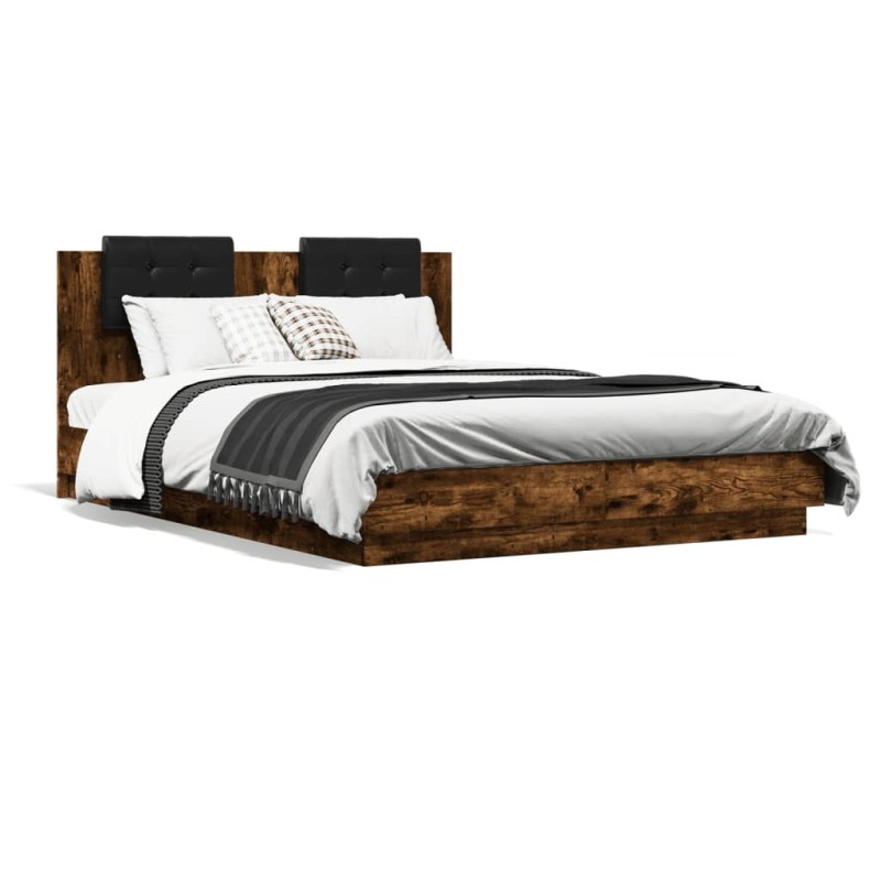 vidaXL Bettgestell mit Kopfteil Räuchereiche 140x200 cm Holzwerkstoff vidaXL Bettgestell mit Kopfteil Räuchereiche 140x200 cm Holzwerkstoff