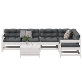 vidaXL 7-tlg. Garten-Lounge-Set mit Kissen Weiß Massivholz Kiefer
