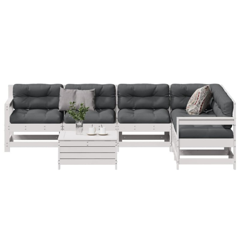 vidaXL 7-tlg. Garten-Lounge-Set mit Kissen Weiß Massivholz Kiefer vidaXL 7-tlg. Garten-Lounge-Set mit Kissen Weiß Massivholz Kiefer