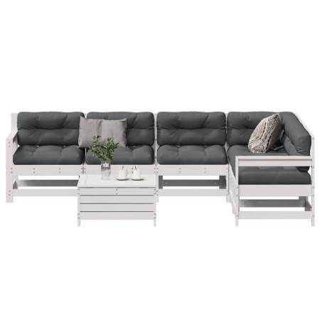 vidaXL 7-tlg. Garten-Lounge-Set mit Kissen Weiß Massivholz Kiefer