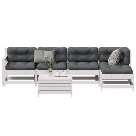 vidaXL 6-tlg. Garten-Lounge-Set mit Kissen Weiß Massivholz Kiefer
