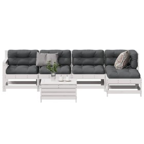 vidaXL 6-tlg. Garten-Lounge-Set mit Kissen Weiß Massivholz Kiefer