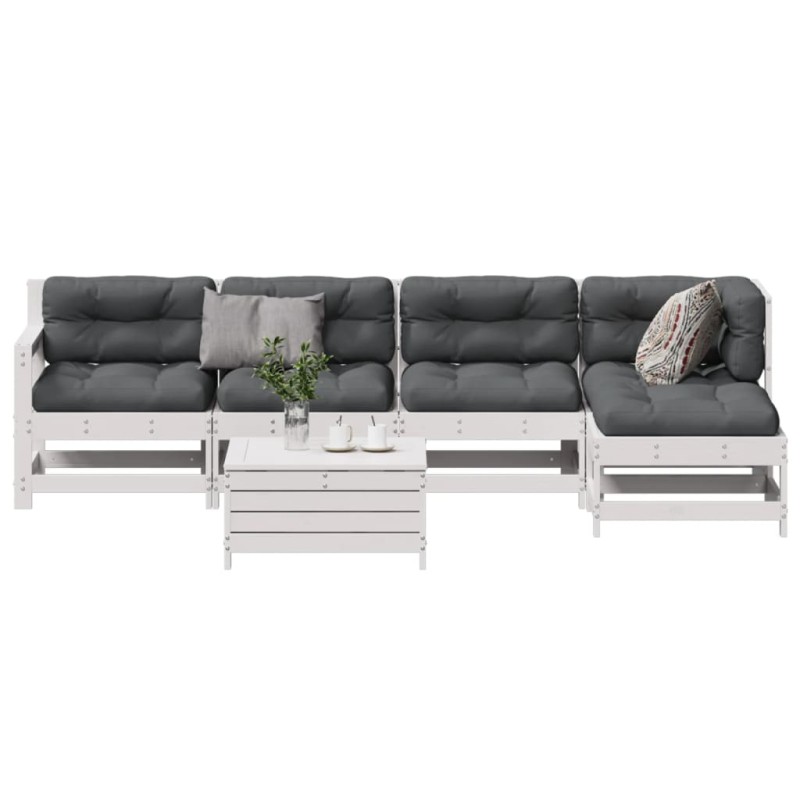 vidaXL 6-tlg. Garten-Lounge-Set mit Kissen Weiß Massivholz Kiefer vidaXL 6-tlg. Garten-Lounge-Set mit Kissen Weiß Massivholz Kiefer