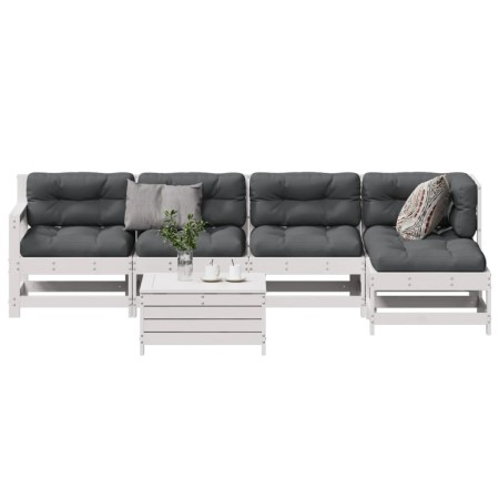 vidaXL 6-tlg. Garten-Lounge-Set mit Kissen Weiß Massivholz Kiefer