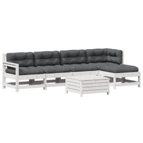 vidaXL 6-tlg. Garten-Lounge-Set mit Kissen Weiß Massivholz Kiefer