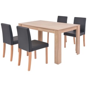 vidaXL Esszimmertisch und Stühle 5-tlg. Kunstleder Eiche Schwarz